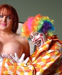 Busty tgirl sweetheart banged by a horny clown